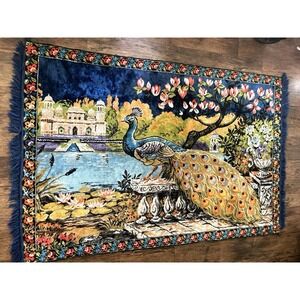 X-Large Vintage Peacock Wall Tapestry - 74" x 48 1/2"‎ Rare